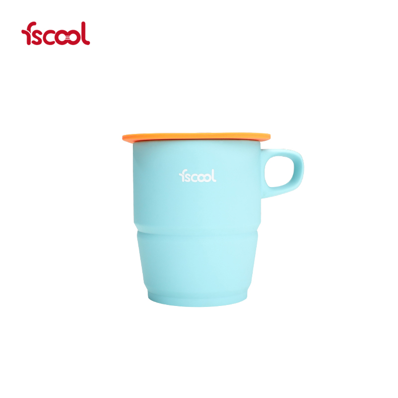 新款硅胶马克折叠杯|硅胶咖啡杯带杯盖杯垫|可定制logo图案-fscoo